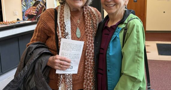 Photo provided
Nancy Pearl, right, with Diane Kendy, the woman who first brought her to Whidbey Island in 1998.