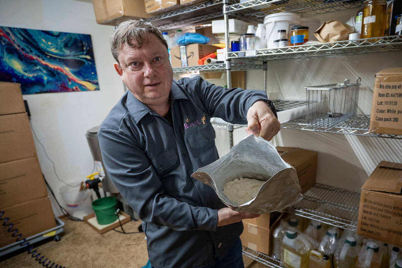 (Photo by David Welton) CBD isolate, a fine white powder, is part of the remedies created by Resonant Botanicals.