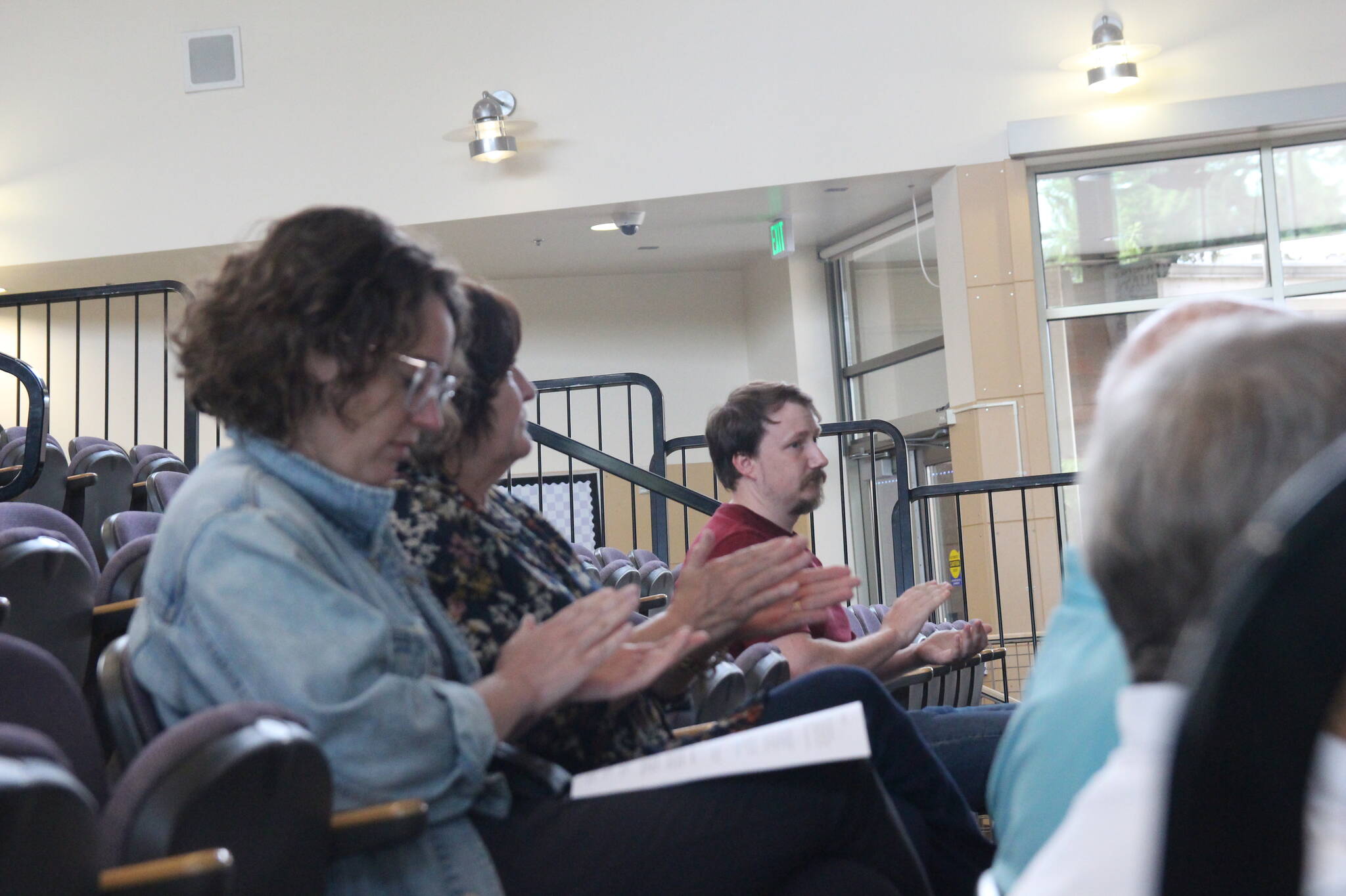 (Photo by Marina Blatt) The audience applauds during the panelists introductions at Wednesday nights Pathways to Stability Task Force meeting.