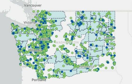Courtesy of Washington Climate Action.
A dashboard depicting the location of projects which received help from the Climate Commitment Act.