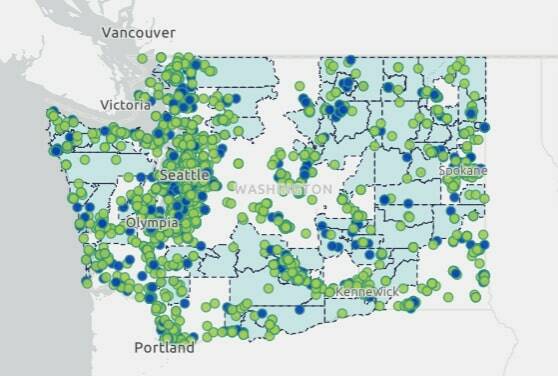 Courtesy of Washington Climate Action.
A dashboard depicting the location of projects which received help from the Climate Commitment Act.