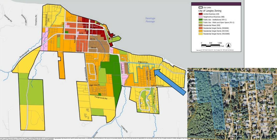 Photo provided. This map of the city of Langley shows the parcels on the south side of Edgecliff Drive that will be affected by the zoning change.