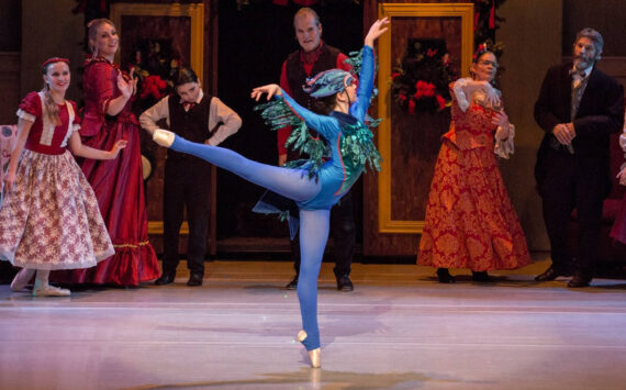 Photo provided by the Whidbey Island Dance Theatre.
A toy parrot brought to life by Drosselmeyer takes center stage for a scene in “The Nutcracker,” performed by the Whidbey Island Dance Theatre.