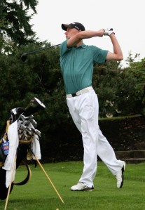 Harrison Price watches his drive at The Woodlands at The Golf Club at Hawks Prairie.