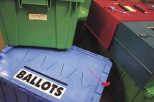 Ballots from the 2008 Election are stored in sealed ballot boxes in Coupeville
