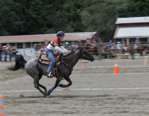 Hunter Newman rides his horse Charm during the 4-H arena demonstrations on Saturday.