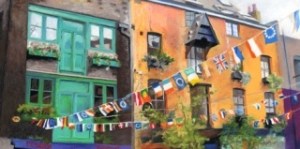 Rebecca Collins’ “London Market” will be on display along with the rest of her latest work at the Rob Schouten Gallery at Greenbank Farm starting Friday