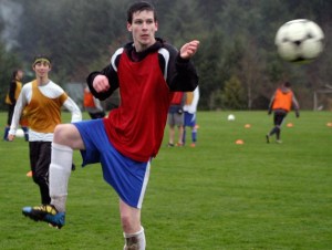 Falcon senior Darby Hayes tracks the ball during cross drills. He’s one of several Falcons expected to fill the scoring void left by the graduation of two players.