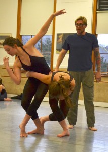 Choreographer Aaron Cash directs Kiana Henny and Madyson Hunter during a rehearsal at Whidbey Island Dance Theatre.