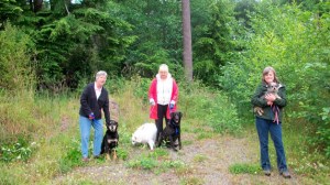 WAIF Board Vice President Merritt Atwood and board member Melene Thompson tak their dogs out to the Saratoga lots.
