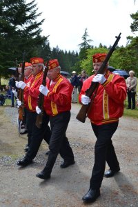 members of the Maj. Megan McClung Marine Corps League Detachment 1210 honor guard march into Bayview Cemetery to start the annual Memorial Day service.