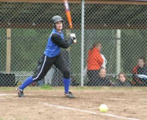 South Whidbey’s Kelsey Dorpat watches her ball go a bit too far to the right during Wednesday’s 5-3 loss to Granite Falls.