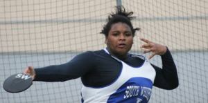 Falcon freshman Angelina Berger threw her discus 72 feet