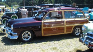 A variety of vintage cars are lined up near Bayview Community Hall for the Cool Bayview Nights car show.
