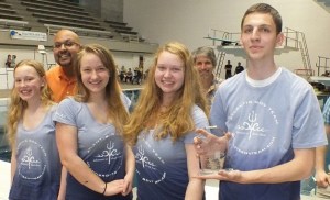 The Atlantis Inc. ROV team celebrates its second-place trophy from the MATE Pacific Northwest Regional competition on May 10.