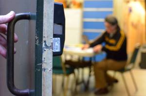 A scraped-up door is the believed entry point of burglars who stole computers from South Whidbey Center last week.