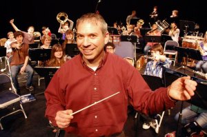 Hometown Hero Chris Harshman takes a moment to smile during a jazz class at South Whidbey High School.
