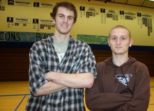 Zach Comfort and Sam Lee were co-captains on the Falcon boys basketball team this year. They tried to keep their teammates’ morale high despite a 4-10 Cascade Conference record and a frustrating 1-3 start.