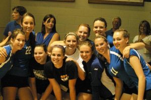 The Falcon volleyball team gets ready for its first game