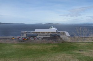 This concept design shows the elevated passenger terminal and vehicle holding lane at the proposed Mukilteo site. Demolition of the former Air Force oil tank farm pier could begin this fall.