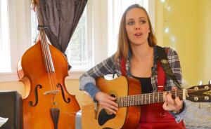 Bekah Zachritz practices her song “Motherhood and Mine