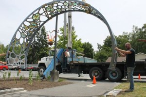 Warning signage on the Clyde Alley Archway is considered to be too low to the ground by Langley Councilwomen Ursula Shoudy and Dominique Emerson.