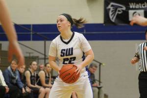South Whidbey sophomore Mikayla Hezel looks to pass against Lakewood on Feb. 2.