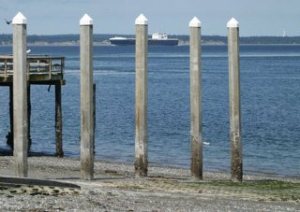 The Bush Point boat launch ramp is missing the boarding floats installed in April. They were removed late Tuesday because hinge connections had broken due to intense winds and waves as well as the wakes from passing ship traffic