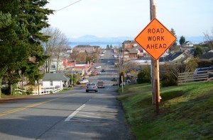 This sign alerts people to upcoming construction work on Langley’s Second Street