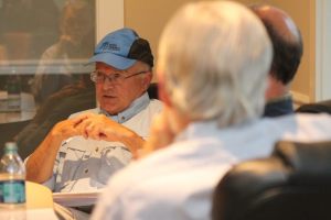 Commissioner Dennis Gregoire speaks during a Port of South Whidbey special meeting Wednesday.