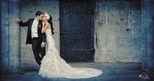 A couple poses for a photo at Fort Casey