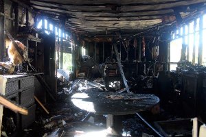 A mobile home in the Wheel Estates community off Bayview Road caught fire Tuesday afternoon after a presumed kitchen fire spread through the residence.