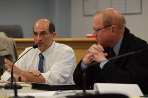 Island County Prosecutor Greg Banks addresses commissioners last week about the shortcomings in the justice system that have resulted from budget reductions. He and Island County Sheriff Mark Brown