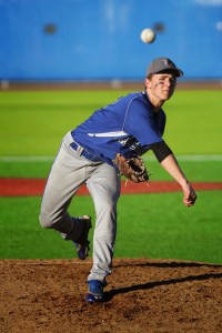 Will Simms pitches against King's in a 1A Cascade Conference baseball showdown April 27 in Shoreline. The Falcon sophomore threw a complete game in a 3-1 win.