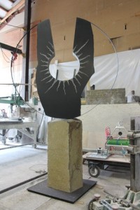 “Sun Catcher” stands 66 inches tall in the Freeland Art Studio space where creator Lloyd Whannell works. The sculpture will be installed in Langley’s Second Street plaza later this month.