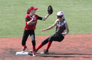 Mackenzie Davis slides into second base.