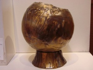 Pictured is one of sculptor Ron Ward's eclectic bronzes that will be in the 'Father/Son' art show at UUCWI Gallery of Art through May and June.