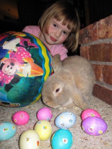 Freeland resident Sasha Sheldon looks over her bunny