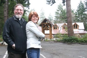Nigel and Rachel Taber-Hamilton in front of the new expansion project at St. Augustine’s-in-the-Woods Episcopal Church in Freeland. “It’s a wonderful place to be