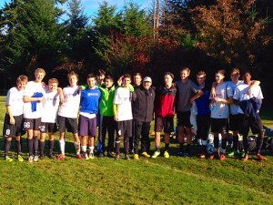 The South Whidbey Reign celebrate a second-place finish after winning the regular season finale 6-0 against Spokane Shadow FC on Nov. 23 in Langley. From left are Coel Cable