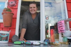 Crabby Coffee owner Keasha Campbell leaves numerous painted rocks near the coffee stand for her customers to hide across the island. Campbell says her business has become a hub for the rocks on South Whidbey.