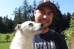 Ben Brager and his dog take in the sunshine briefly at his family’s Freeland home. The 24-year-old has two autoimmune diseases and is in need of a kidney transplant.