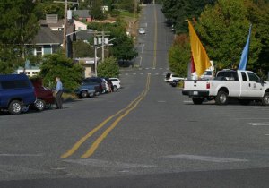 Cars line the road on Second Street