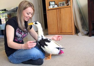 Tara Castro interacts with her pet Sprite