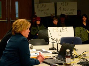Island County Commissioner Kelly Emerson speaks during the work session of the year Wednesday where she nominated herself as the 2013 chairwoman. Her bid did not get a second but instead the board gave her until March to resolve a long-standing dispute with the planning department.
