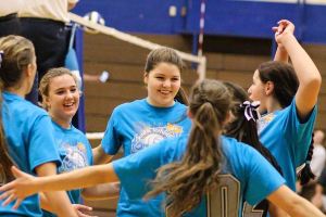 Falcon volleyball players Marina Alber (left)
