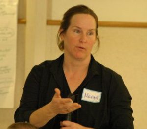 Parent Margot Jerome of Langley tells school  administrators of her concerns about the future of the South Whidbey public school system.