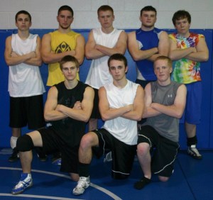 The 2011 Falcon wrestling upperclassmen. Back row: Donnie Sutton