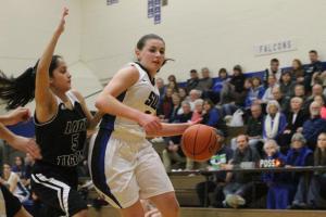 Falcon junior Kacie Hanson tries to beat Granite Falls’ defense on Tuesday night.