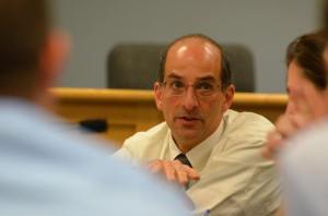 Island County Prosecutor Greg Banks speaks during a Law and Justice Council budget meeting. The council